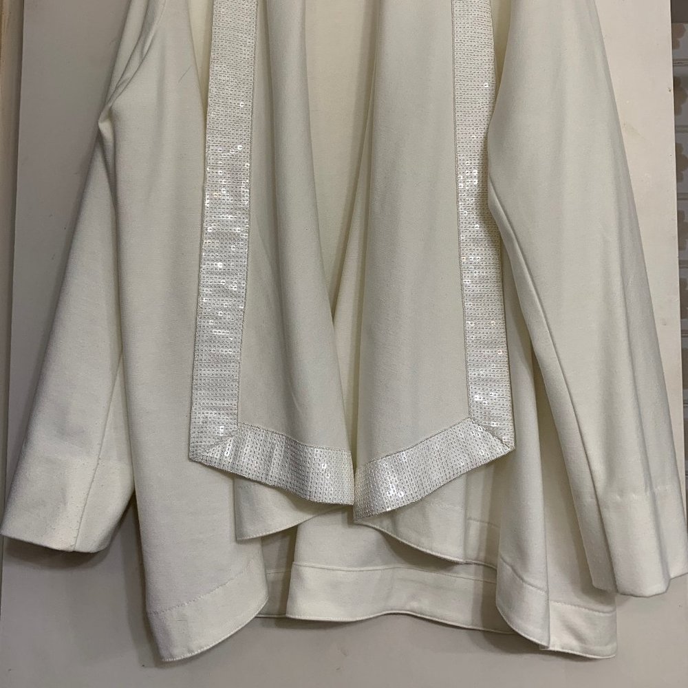 Guillaume Off-White Women's Waterfall Open Cardigan Flowy Sequin Collar, Size L